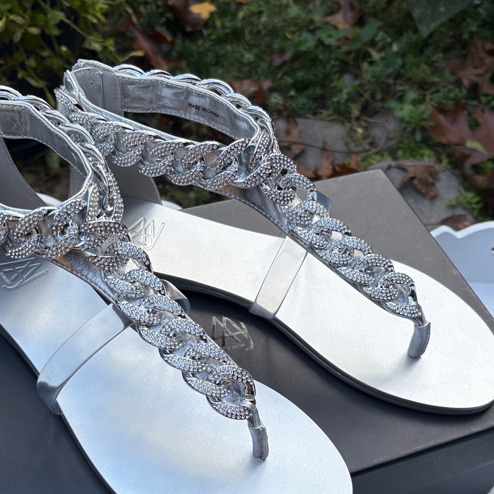 AMINA - Stunning Silver Chain with crystal Link Sandals- DESIGNER - NEW